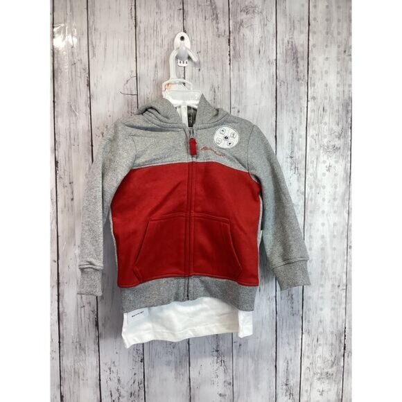 Country Club Chic Eddie Bauer Baby Boy Hoodie Gray & Red Zip Front Size 2T - Picture 1 of 3